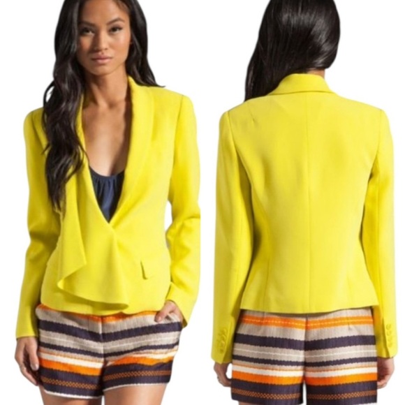 Trina Turk Jackets & Blazers - Trina Turk Yellow Blazer Cascade Asymmetric Front One Button Closure Sz 6
